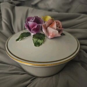 Decorative Ceramic Plate with Gold Accent